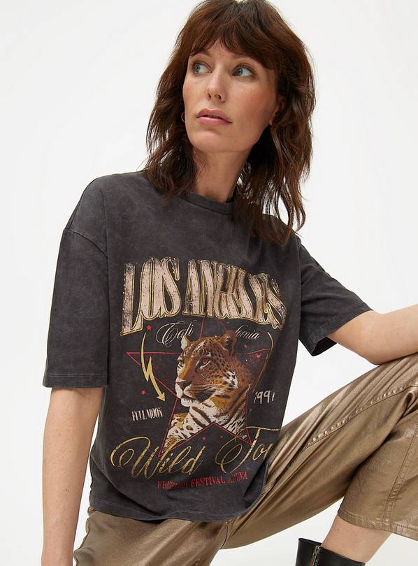 Grey Washed Wild Cat Graphic T-Shirt 6